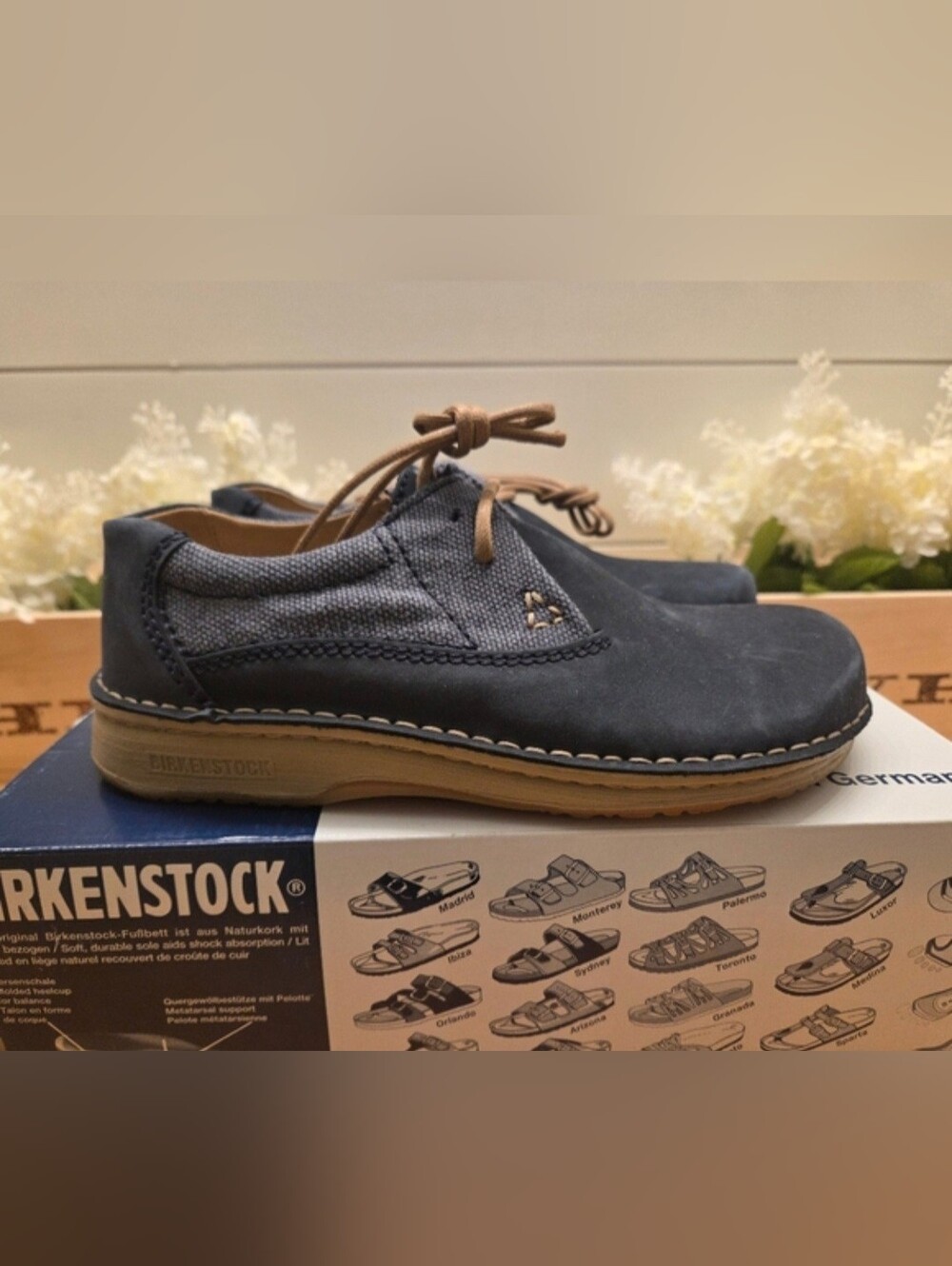 Birkenstock Memphis Lace-up Shoes Suede/ Fabric Navy Blue Womens Sz 36 NEW